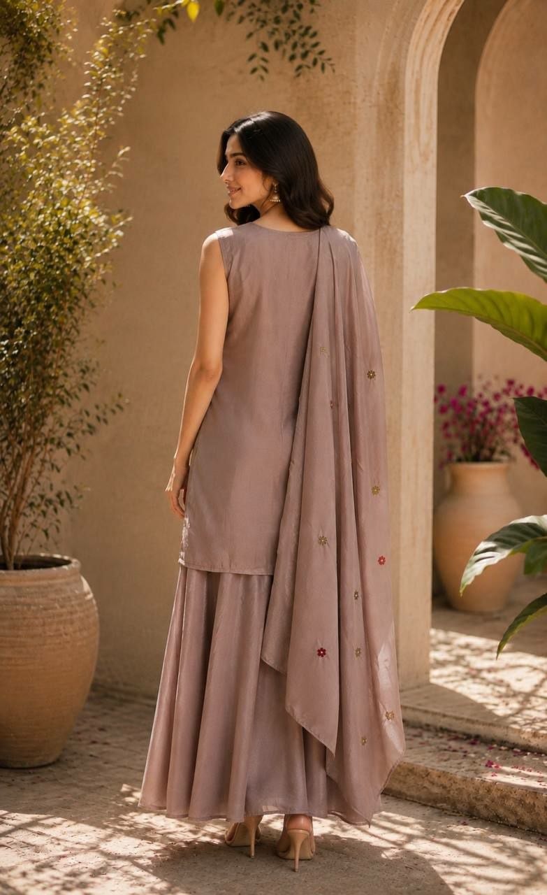 Premium Chinon Salwar suit Set - Light Brown - view 1