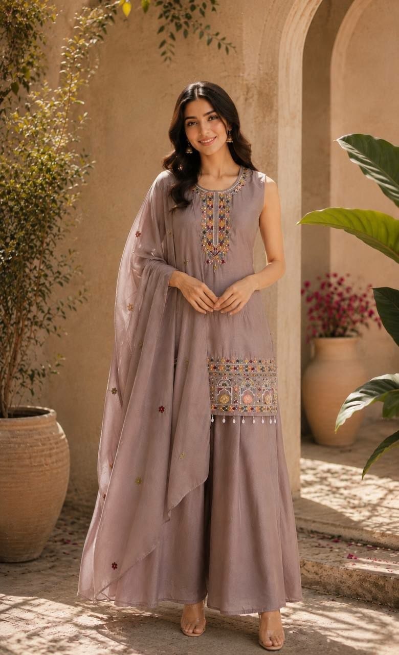 Premium Chinon Salwar suit Set - Light Brown - view 3