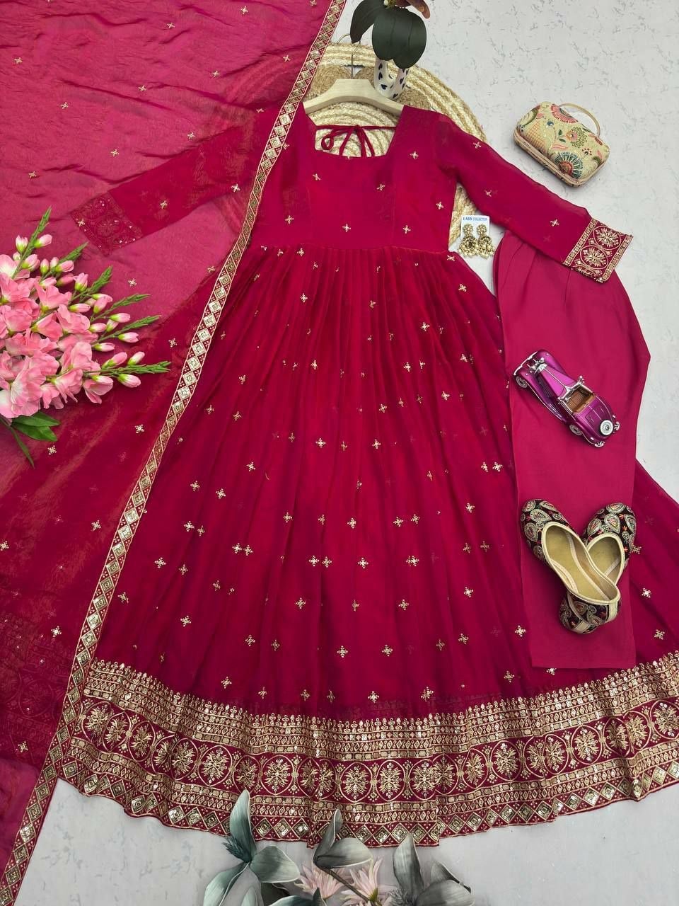 Heavy Fandy Silk Anarkali Gown Set
