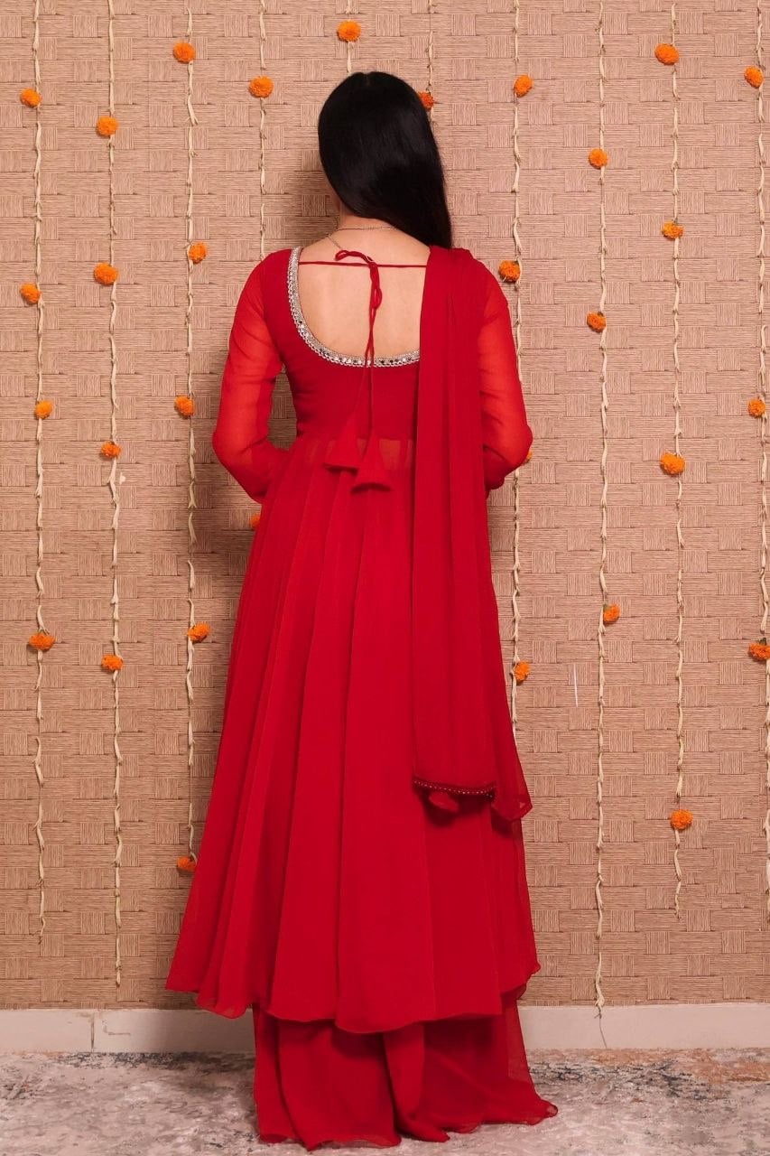 Heavy Georgette Anarkali Gown Set - Red