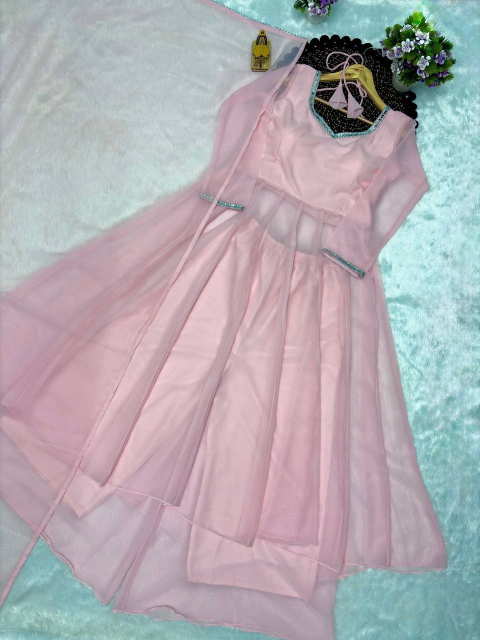 Heavy Georgette Anarkali Gown Set - Pink - view 4