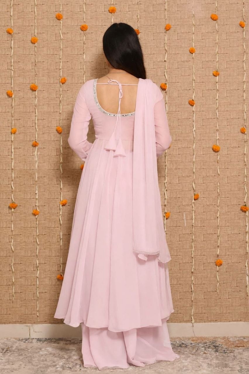 Heavy Georgette Anarkali Gown Set - Pink