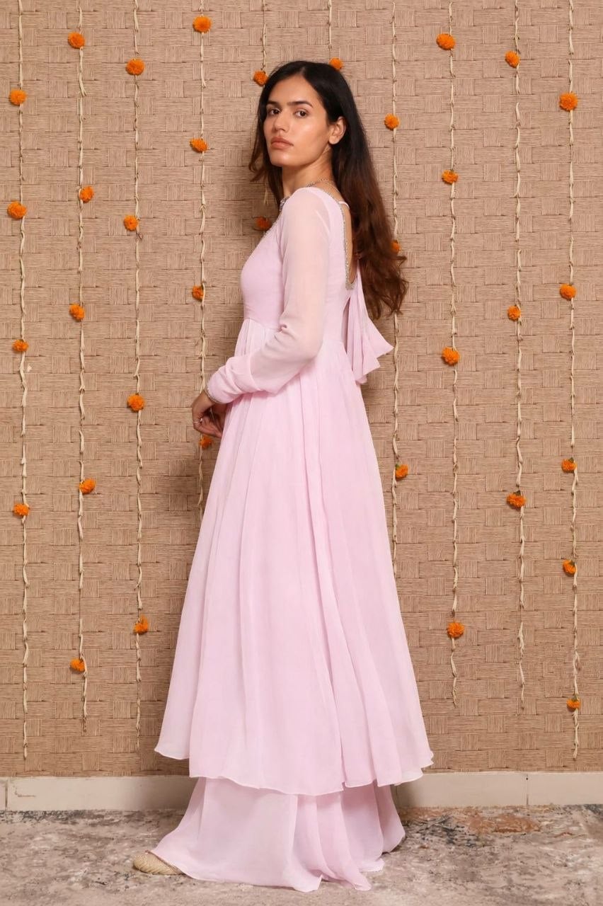 Heavy Georgette Anarkali Gown Set - Pink