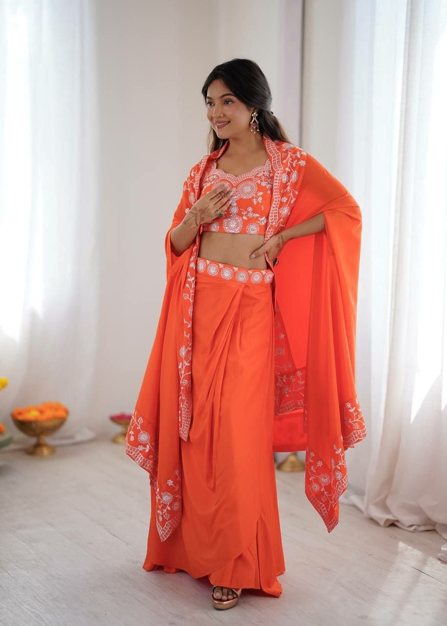 French Crepe Salwar suit Set - Orange
