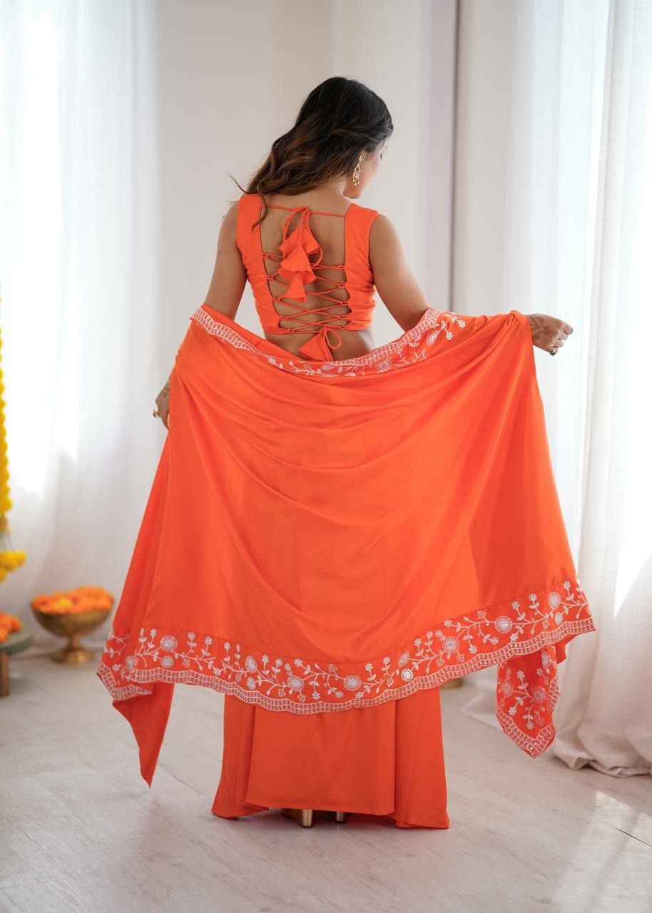 French Crepe Salwar suit Set - Orange - view 2
