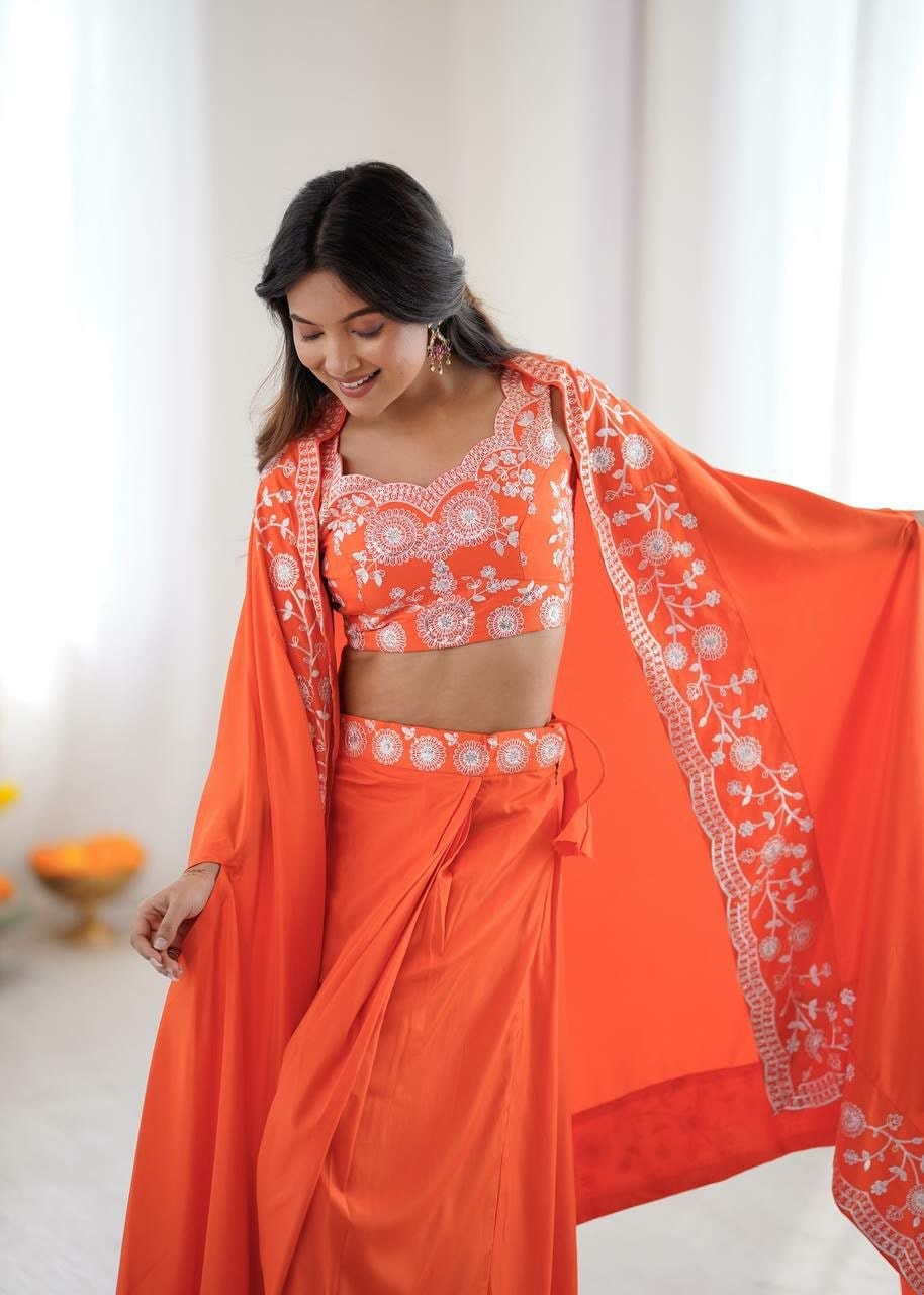 French Crepe Salwar suit Set - Orange - view 1