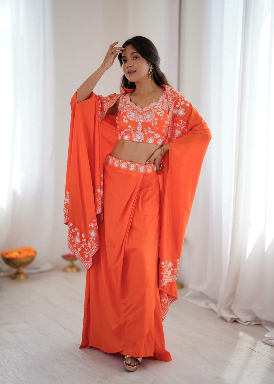 French Crepe Salwar suit Set - Orange