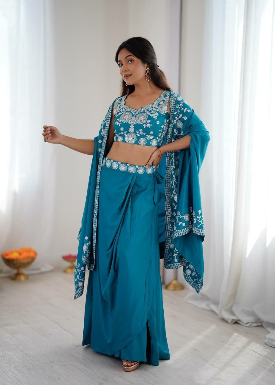 French Crepe Salwar suit Set - Blue - view 3