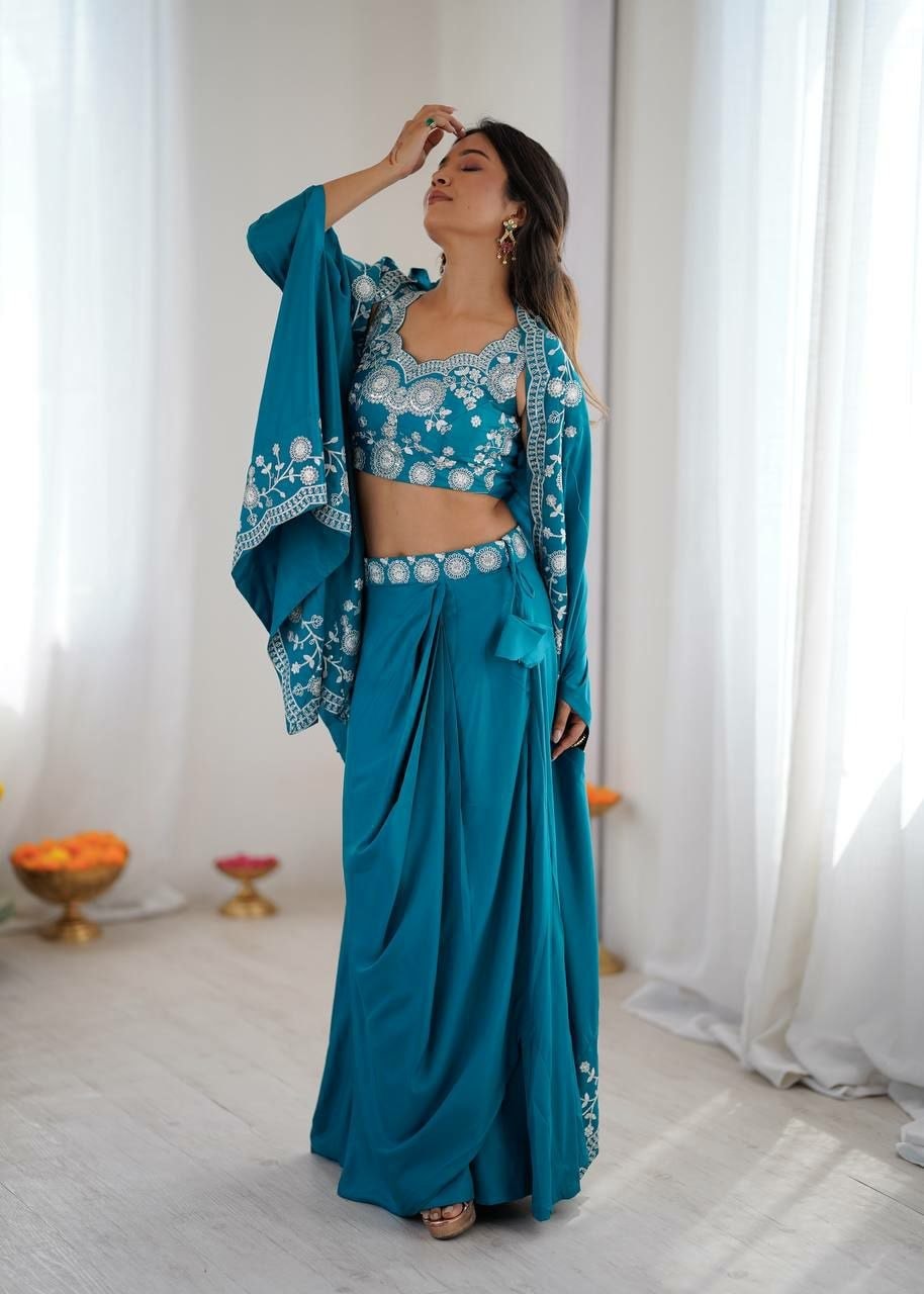 French Crepe Salwar suit Set - Blue - view 1