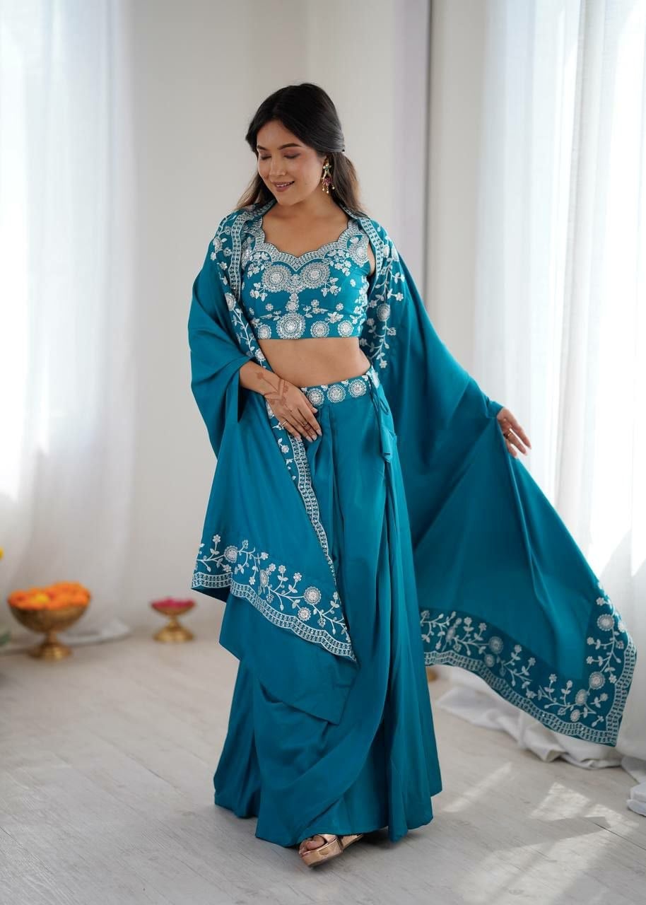 French Crepe Salwar suit Set - Blue