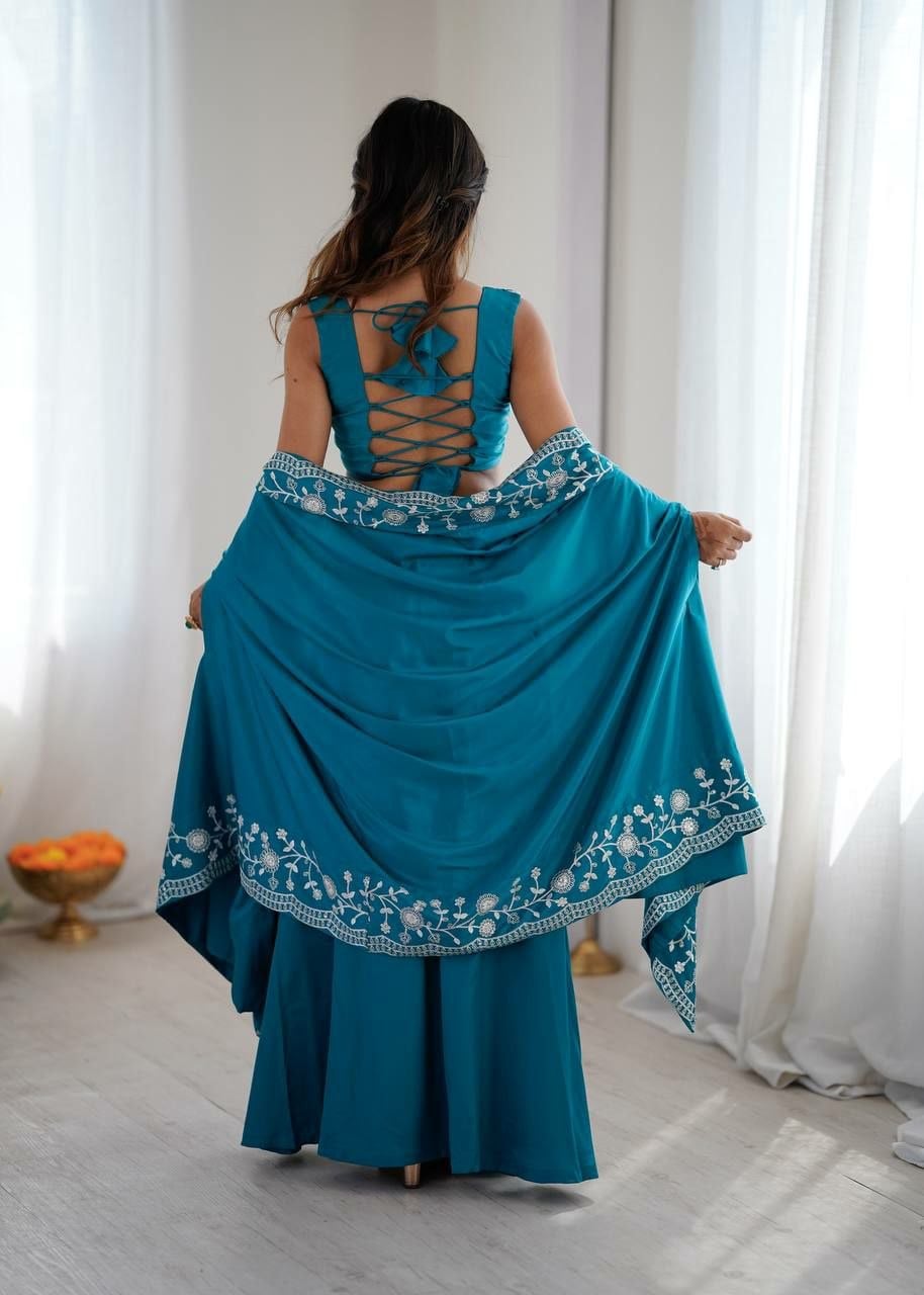 French Crepe Salwar suit Set - Blue