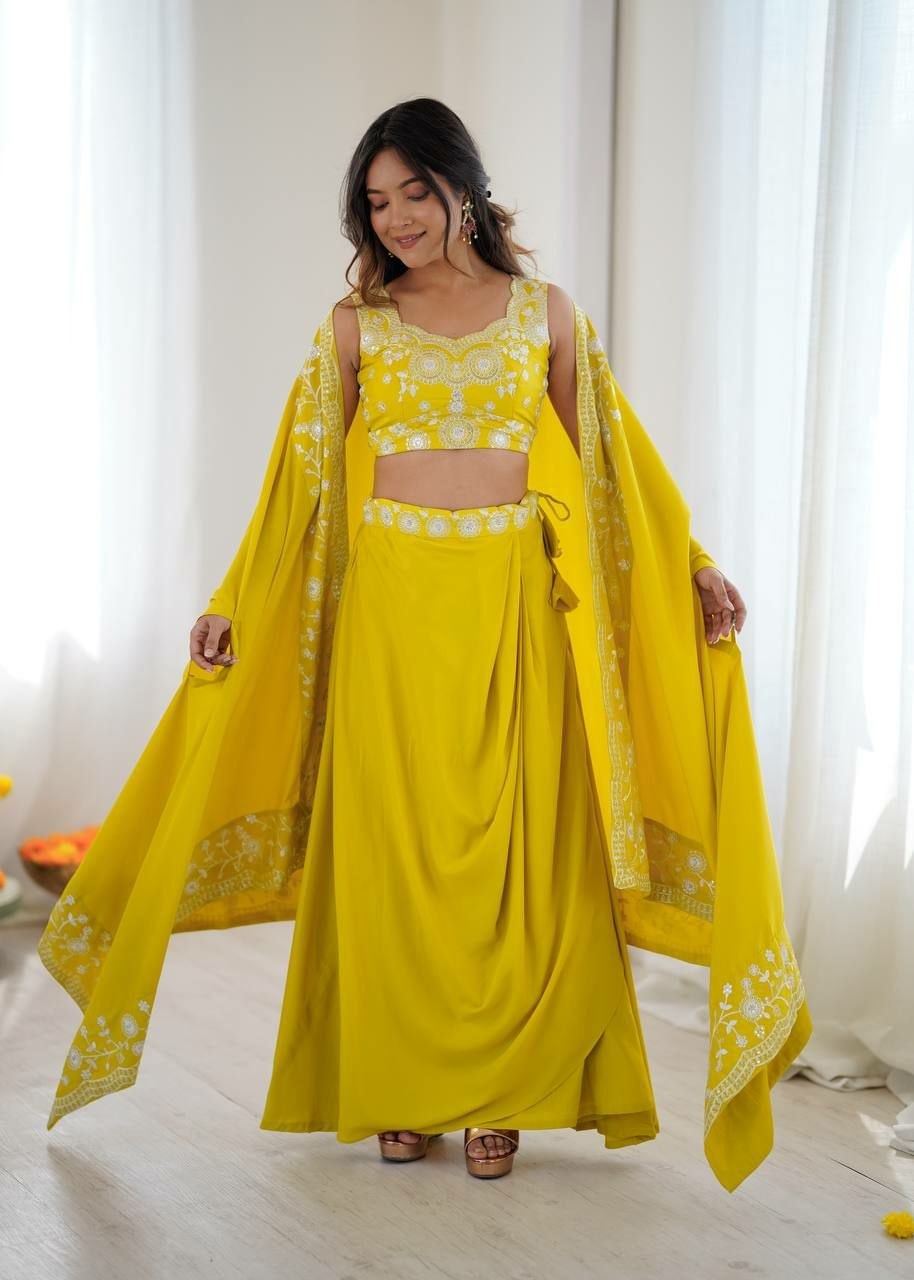 French Crepe Salwar suit Set - Yellow - view 3