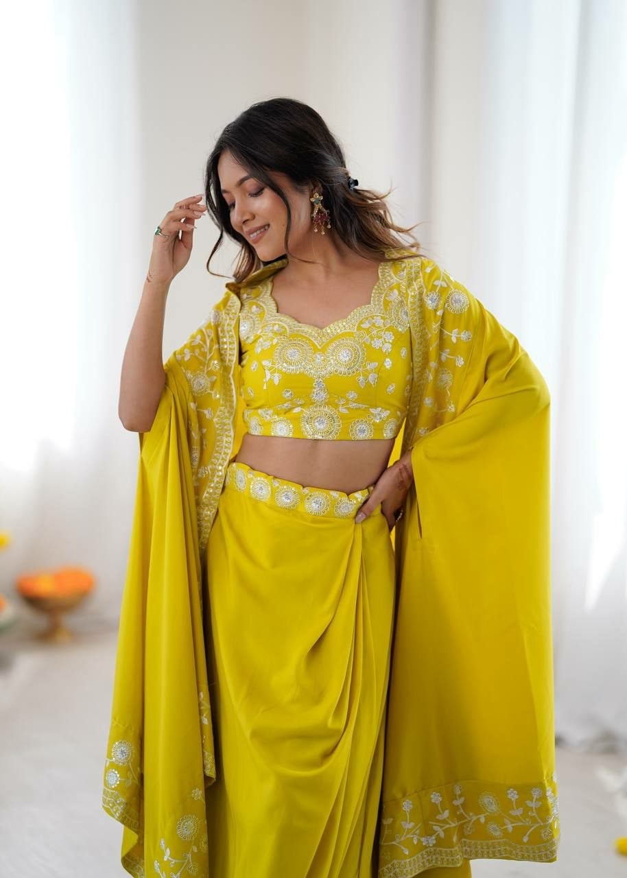 French Crepe Salwar suit Set - Yellow