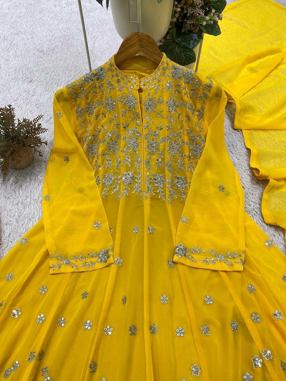 Premium Georgette Anarkali Suit set - Yellow
