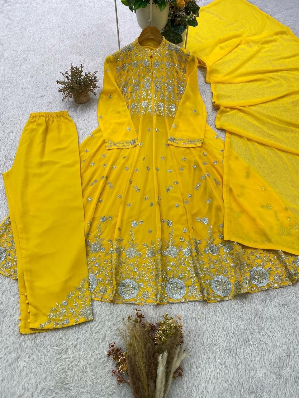 Premium Georgette Anarkali Suit set - Yellow