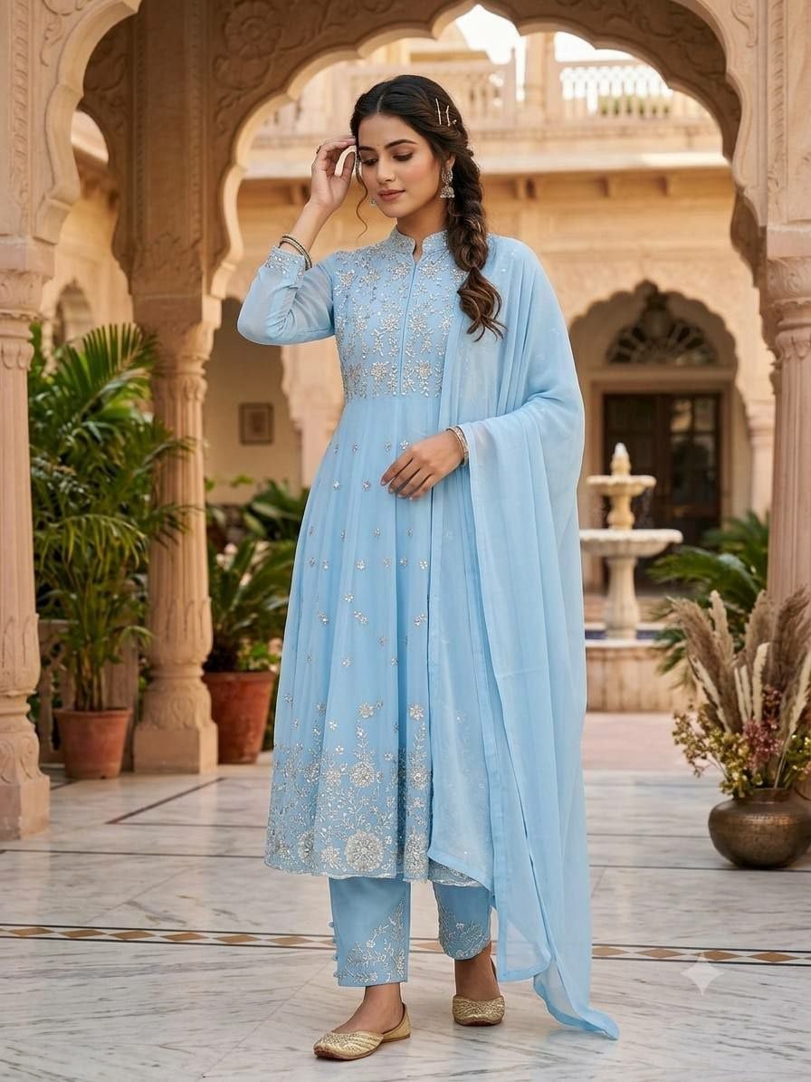 Premium Georgette Anarkali Suit set - Blue