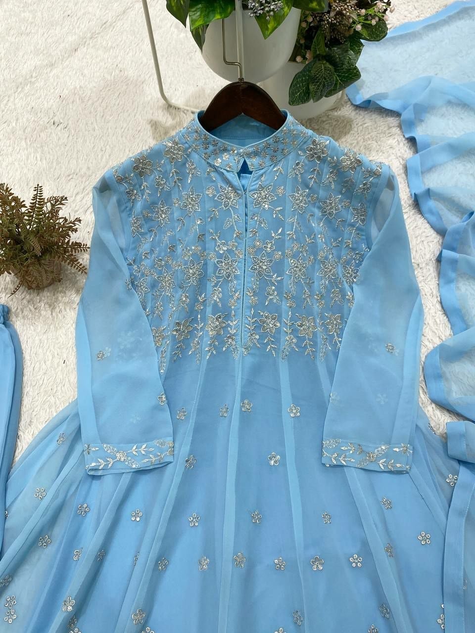Premium Georgette Anarkali Suit set - Blue