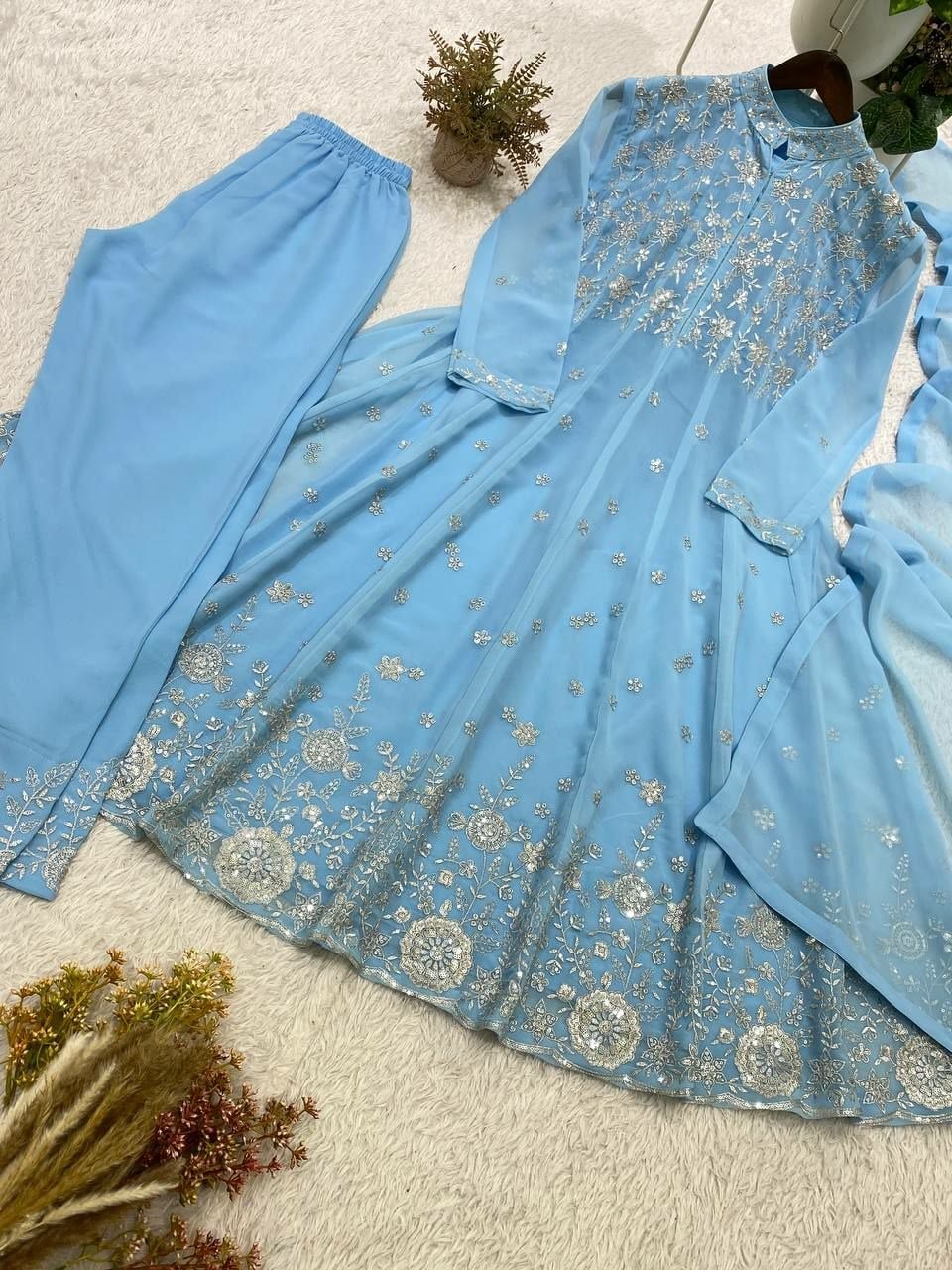 Premium Georgette Anarkali Suit set - Blue