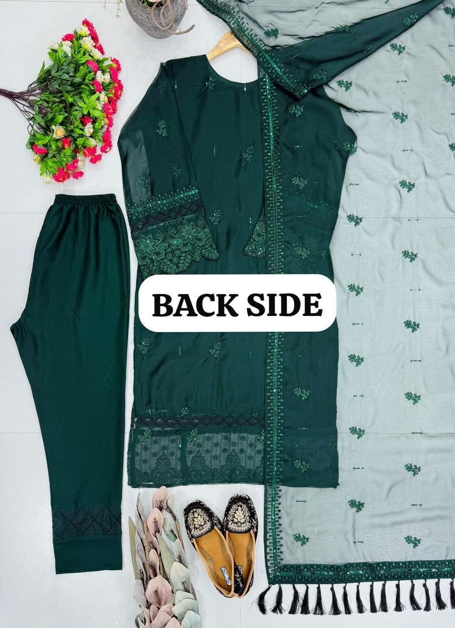 Heavy Soft Organza Salwar Suit Set - Green