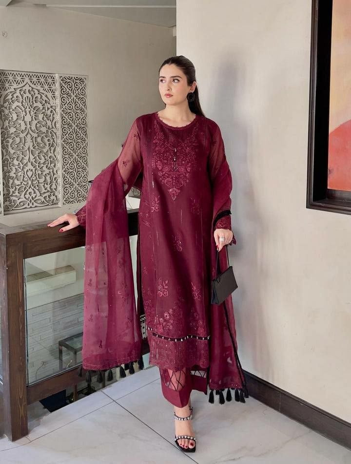 Heavy Soft Organza Salwar Suit Set - Wine