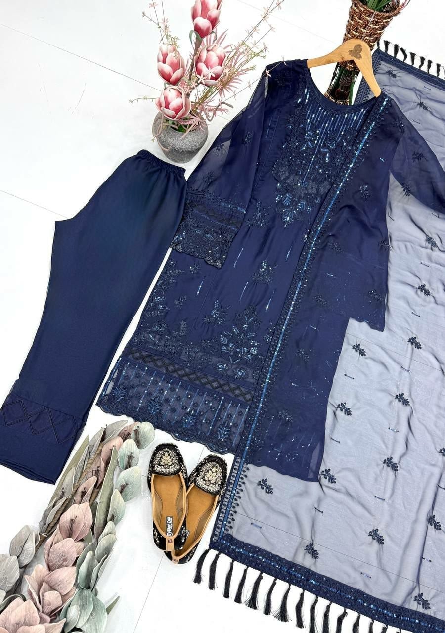 Heavy Soft Organza Salwar Suit Set - Blue