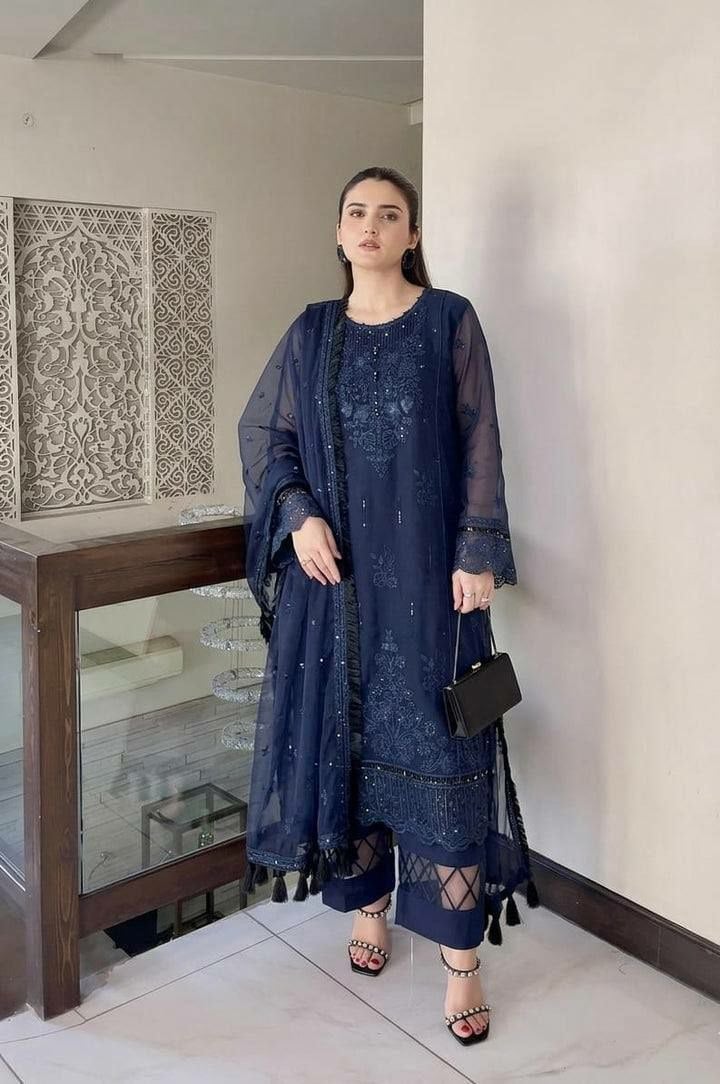 Heavy Soft Organza Salwar Suit Set - Blue
