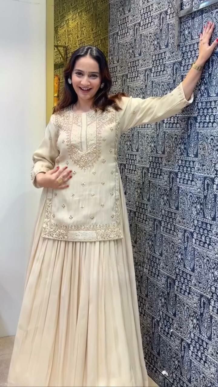 Heavy Chinon Silk salwar Suit Set - White