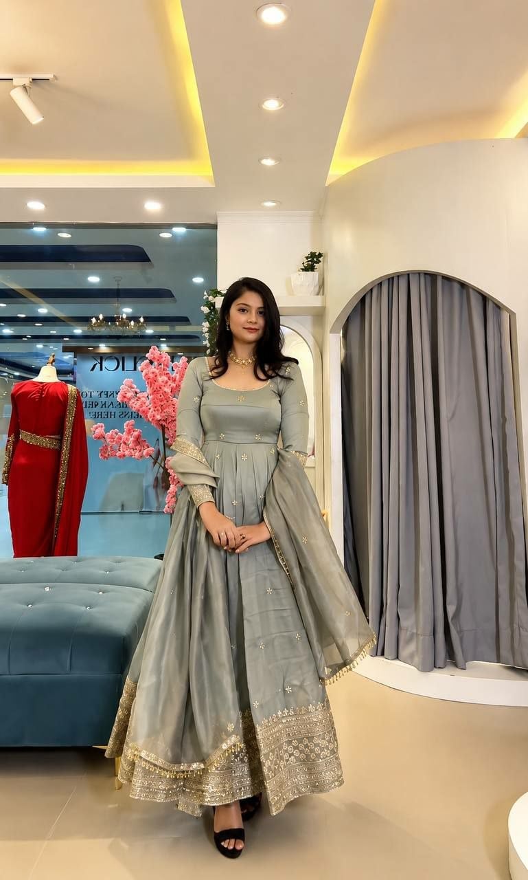 Crunchy Silk Anarkali Gown Set