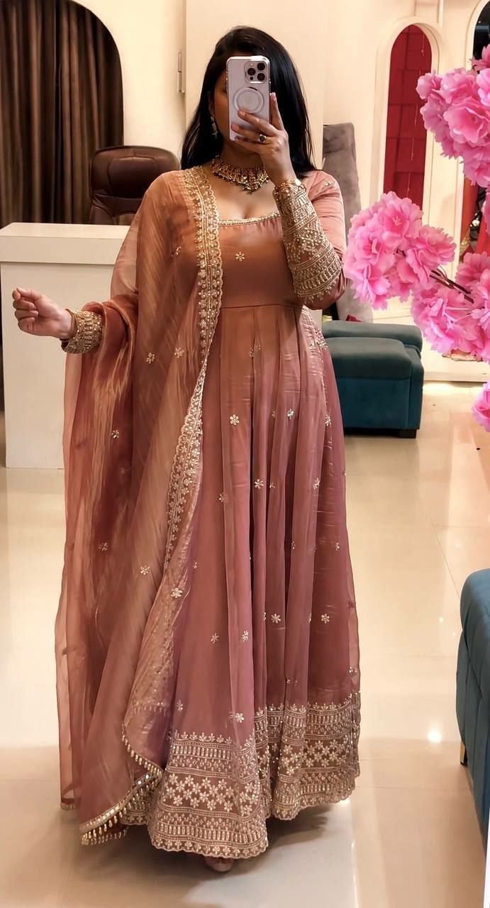 Crunchy Silk Anarkali Gown Set