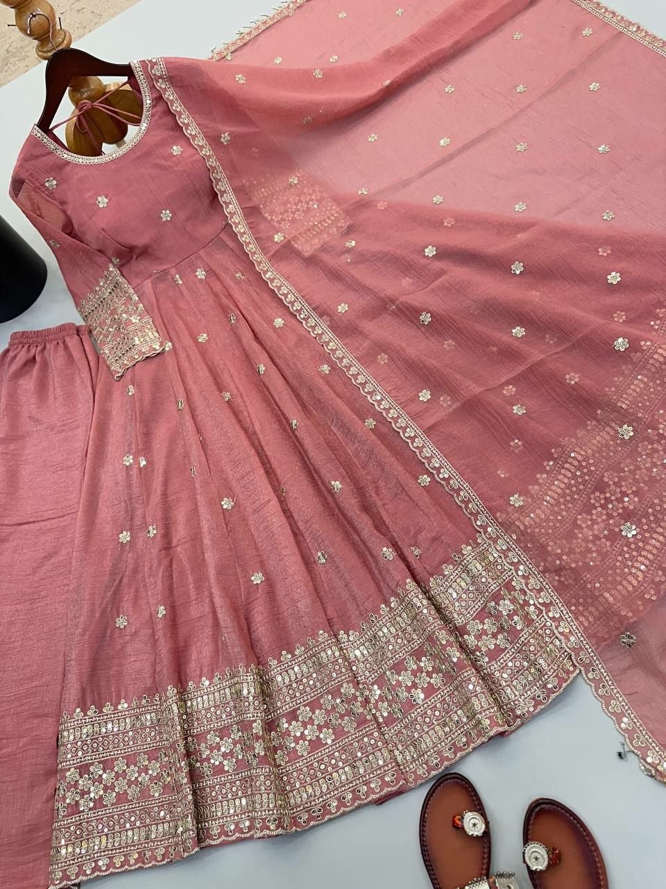 Crunchy Silk Anarkali Gown Set - view 4