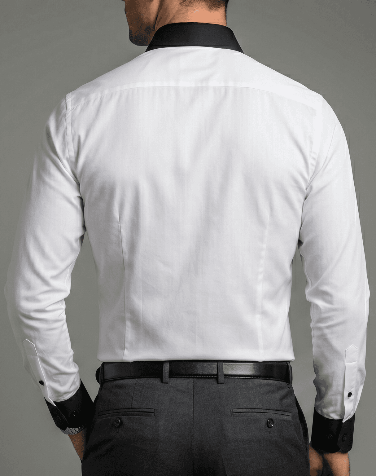 Giza White Shirt with Black Collar & cuff with Black Buttons
