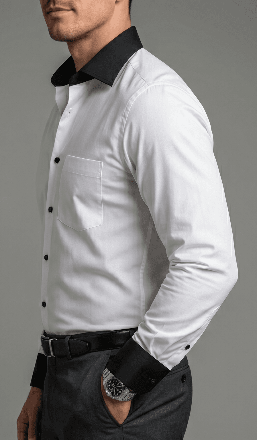 Giza White Shirt with Black Collar & cuff with Black Buttons