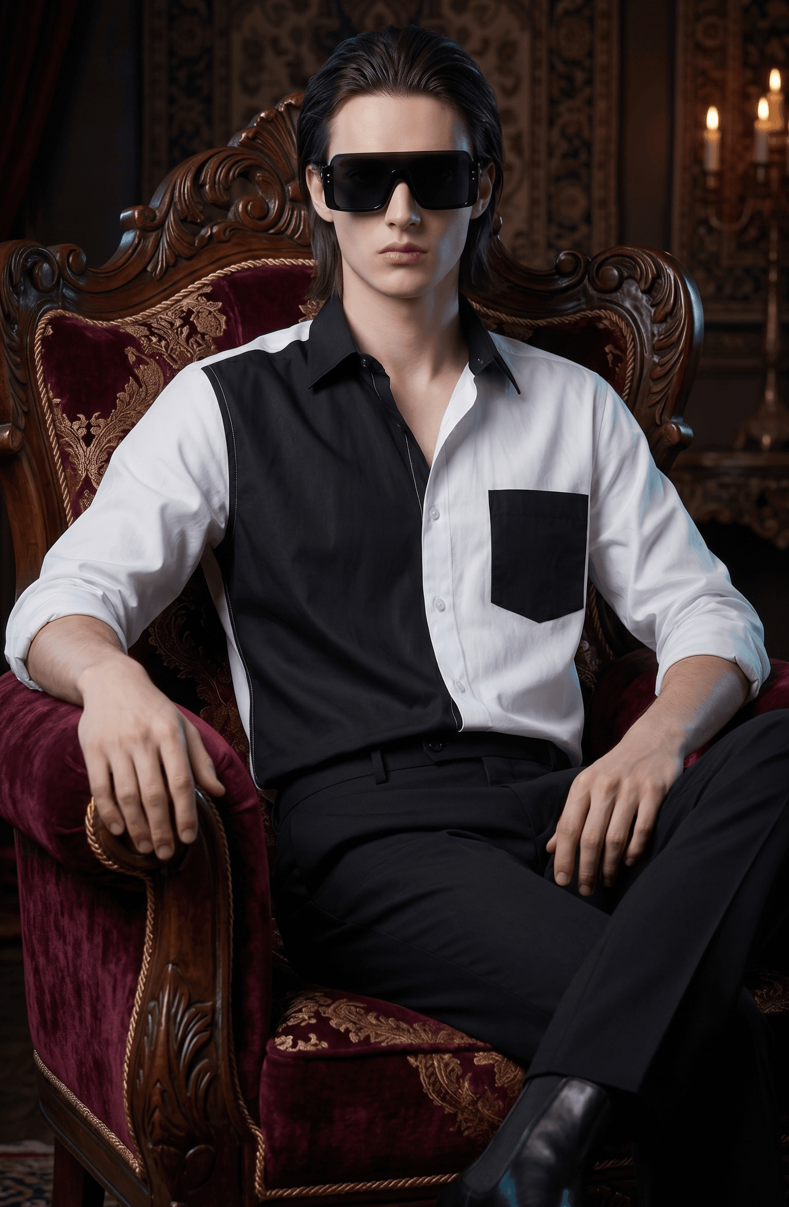 Designer Men's Black & White Shirt