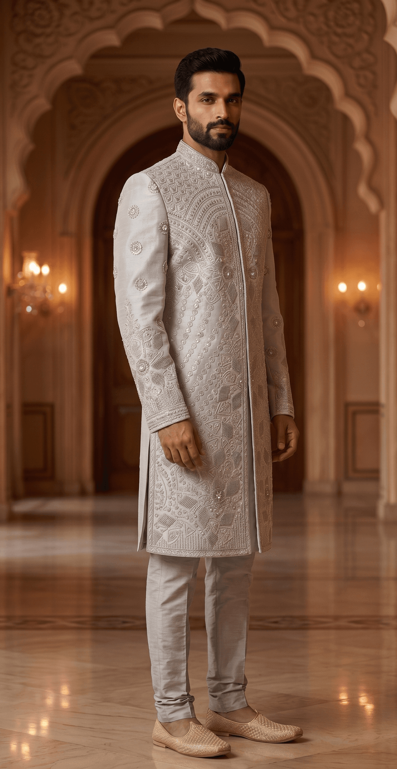 Men's Wedding Silver Sherwani
