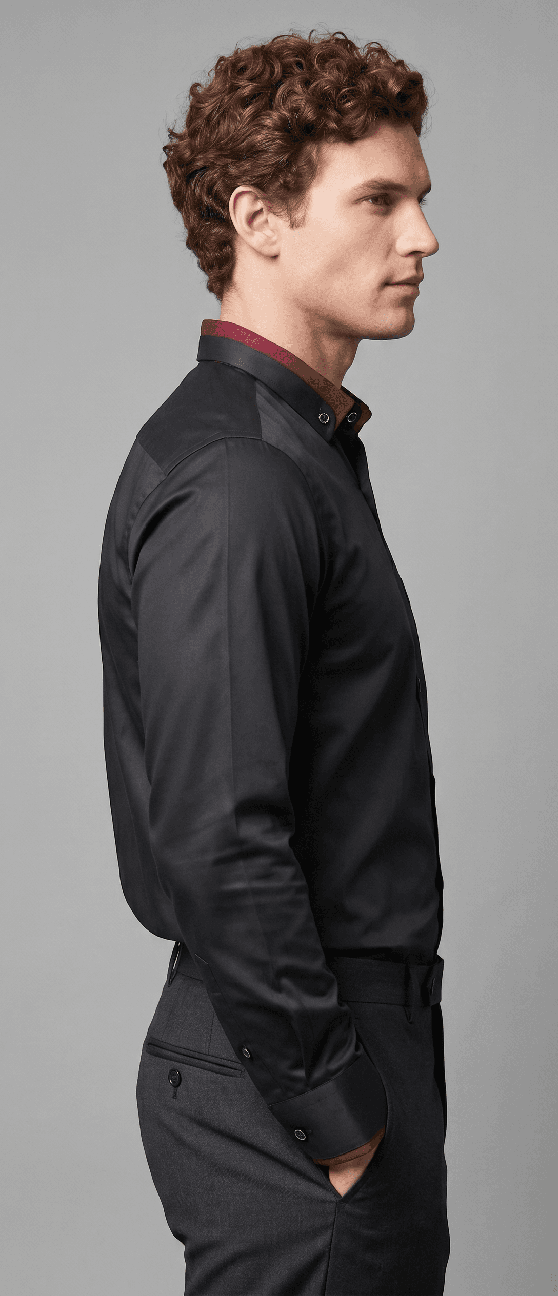 Giza Cotton Black shirt with Burgandy tipping collar & Cuff