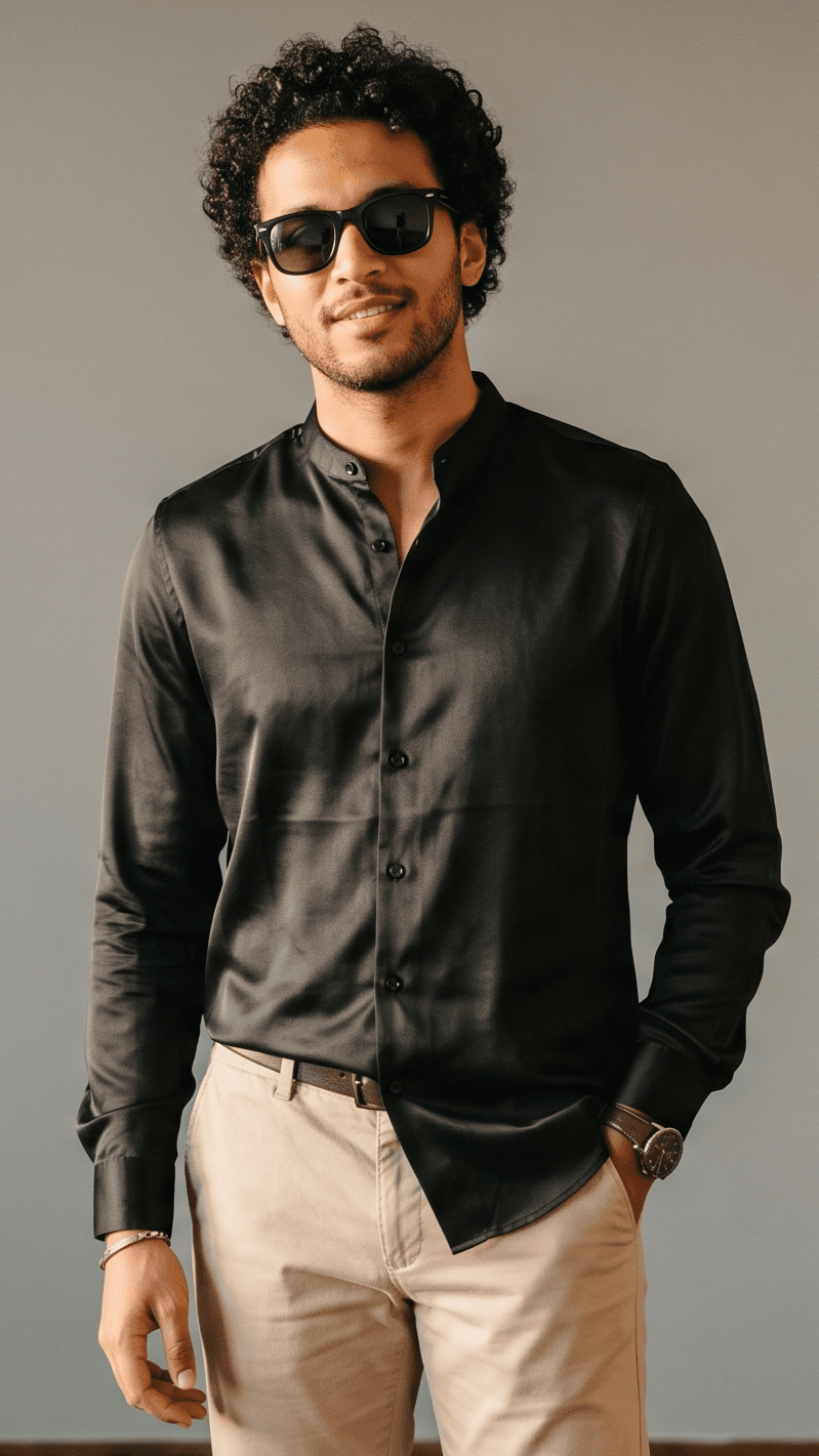 Giza Cotton Mandarin Collar Shirt