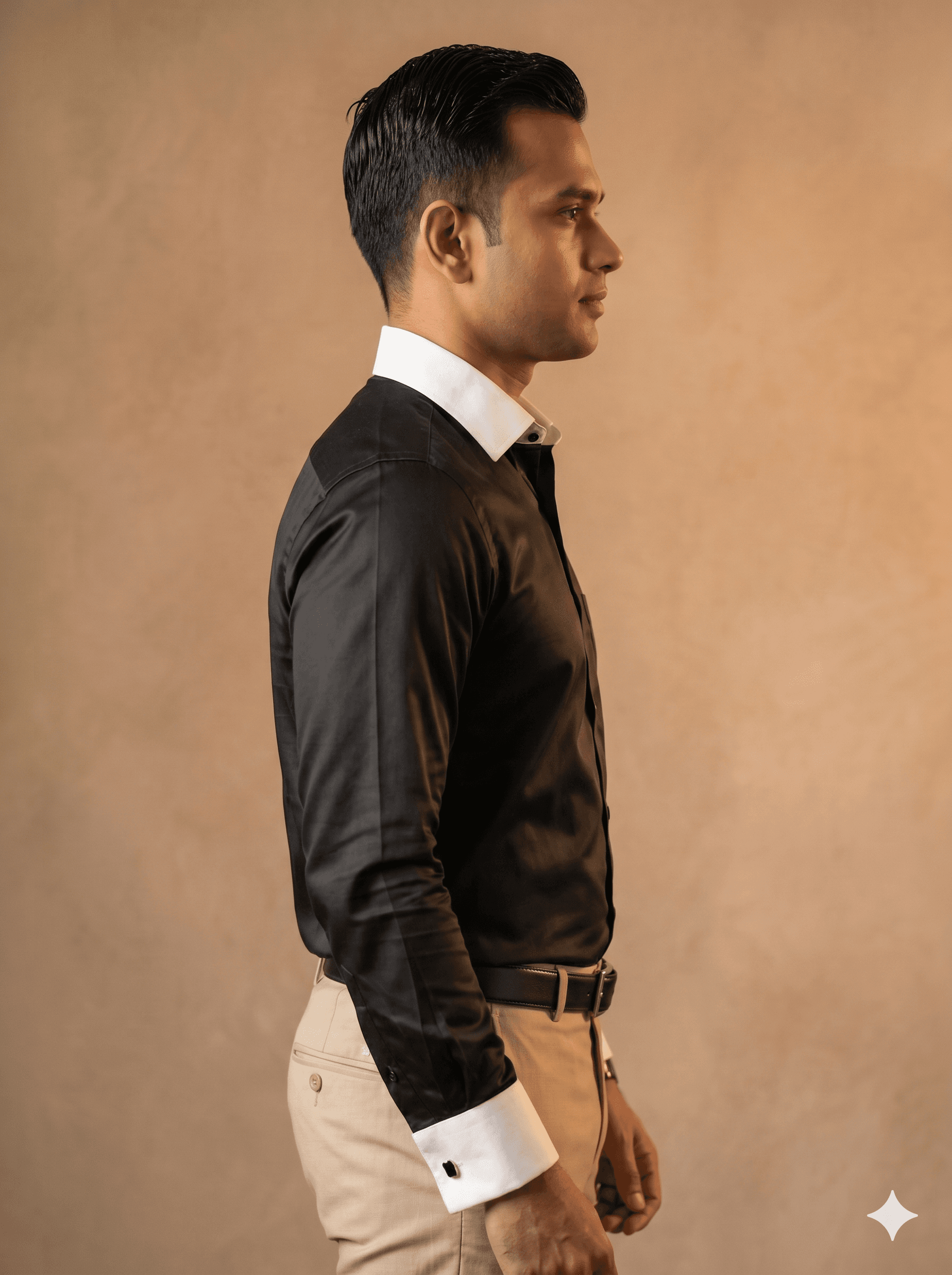 Premium Giza Cotton Black Shirt With White Collar & White French Cuff