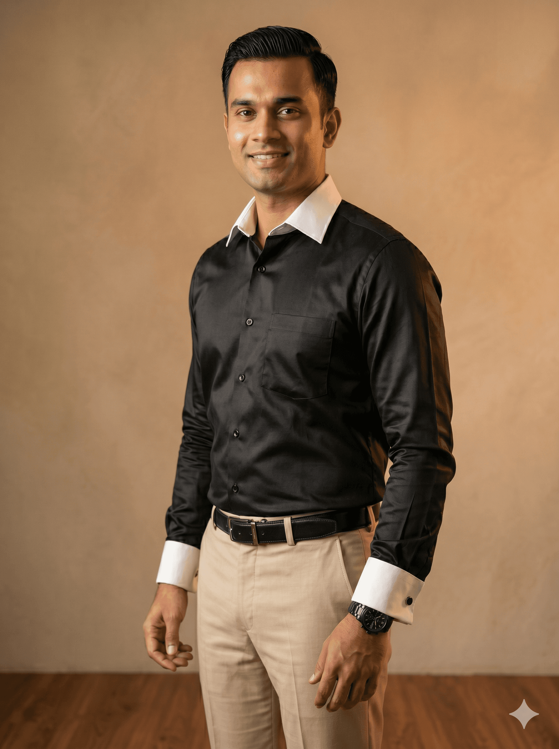 Premium Giza Cotton Black Shirt With White Collar & White French Cuff