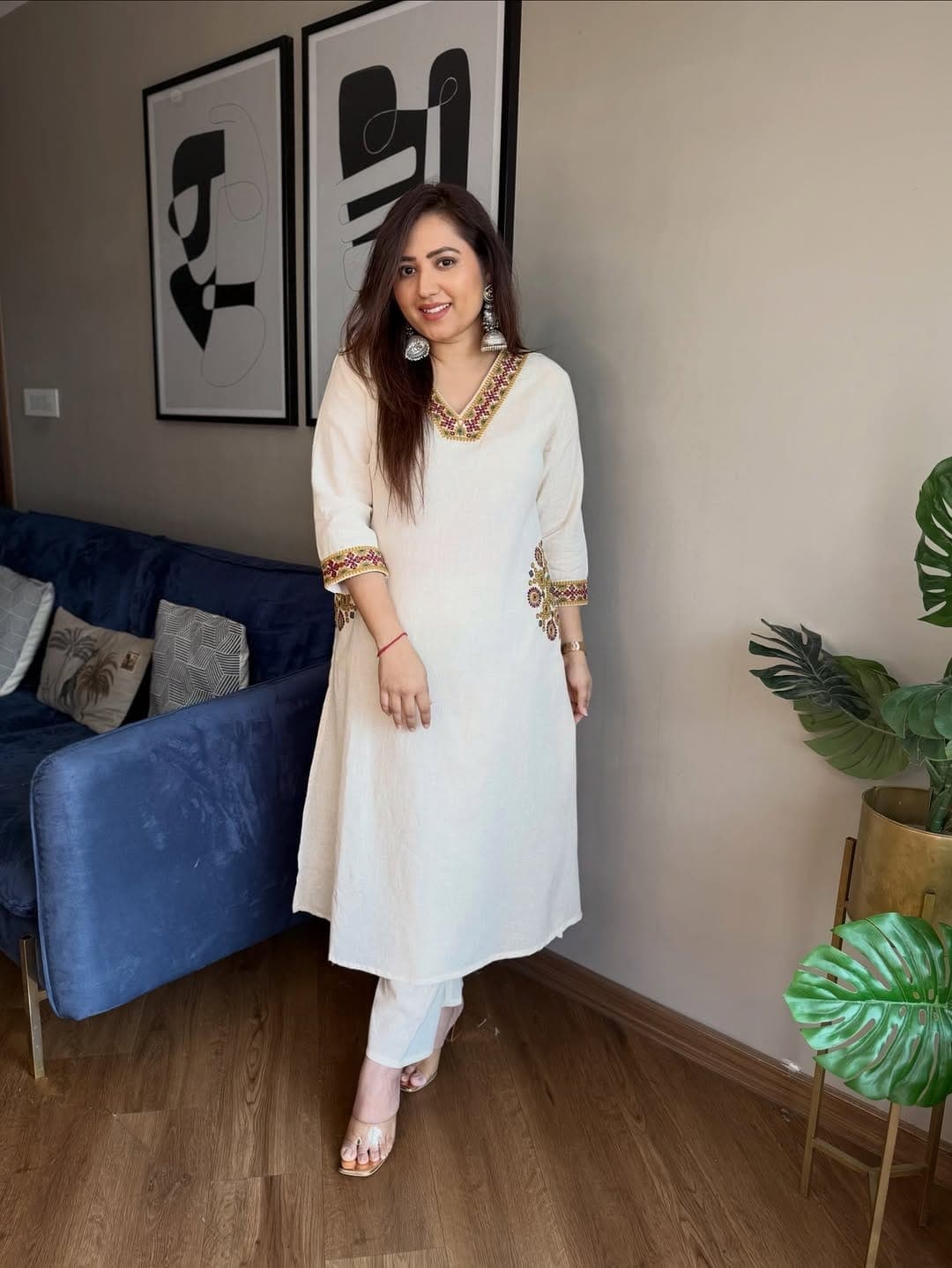 Vibrant Chanderi Silk Embroidered Kurta Set