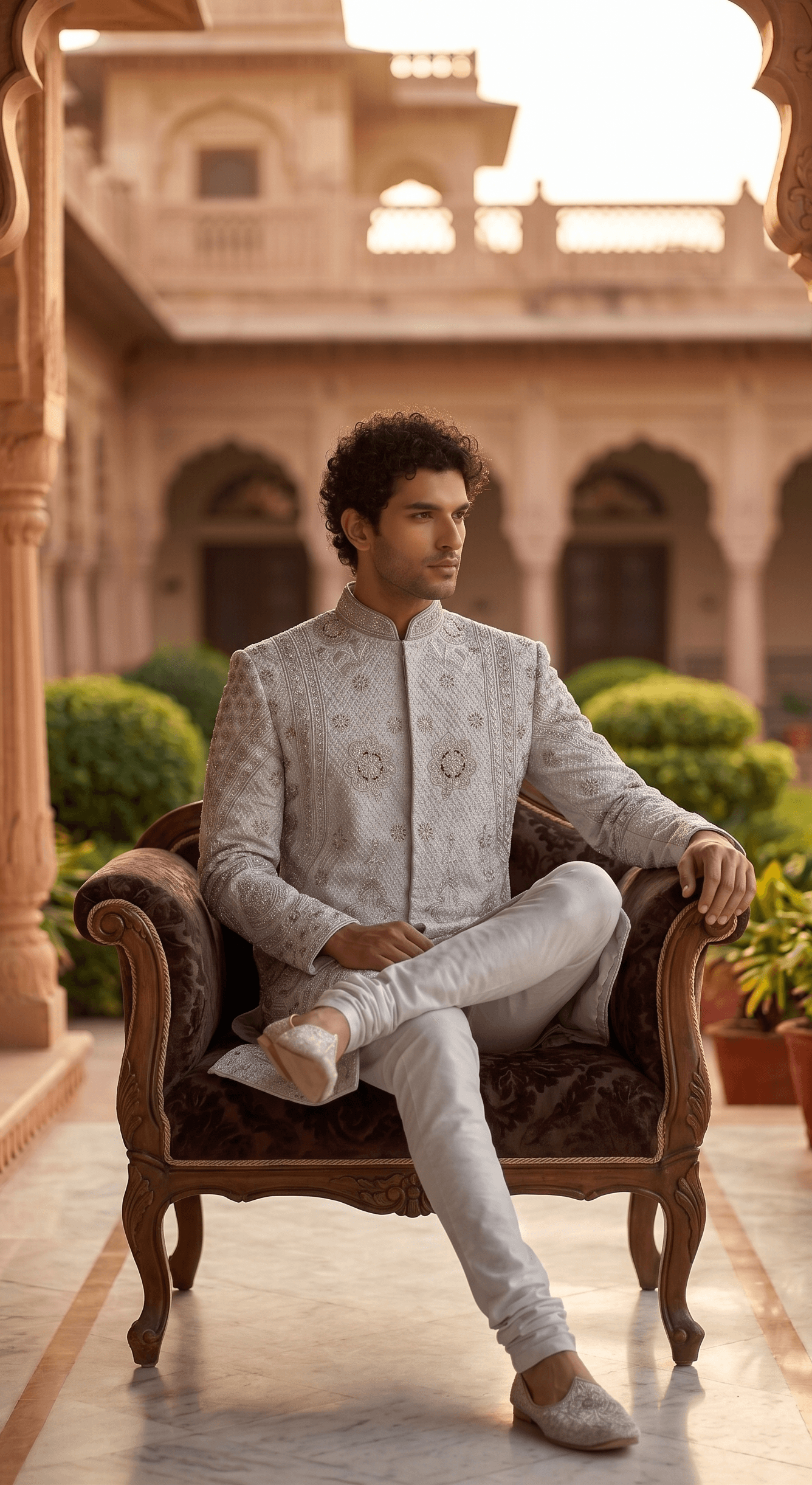 Men's wedding Silver Designer Sherwani