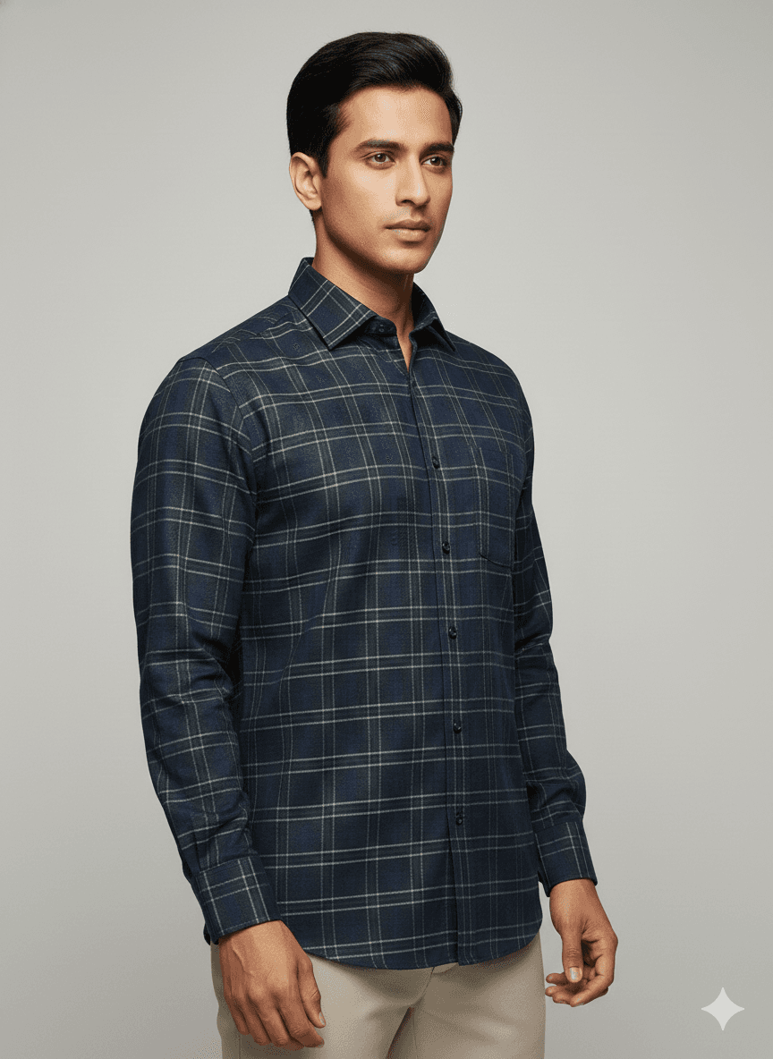 Men's Premium Giza cotton Blue Checks Shirt