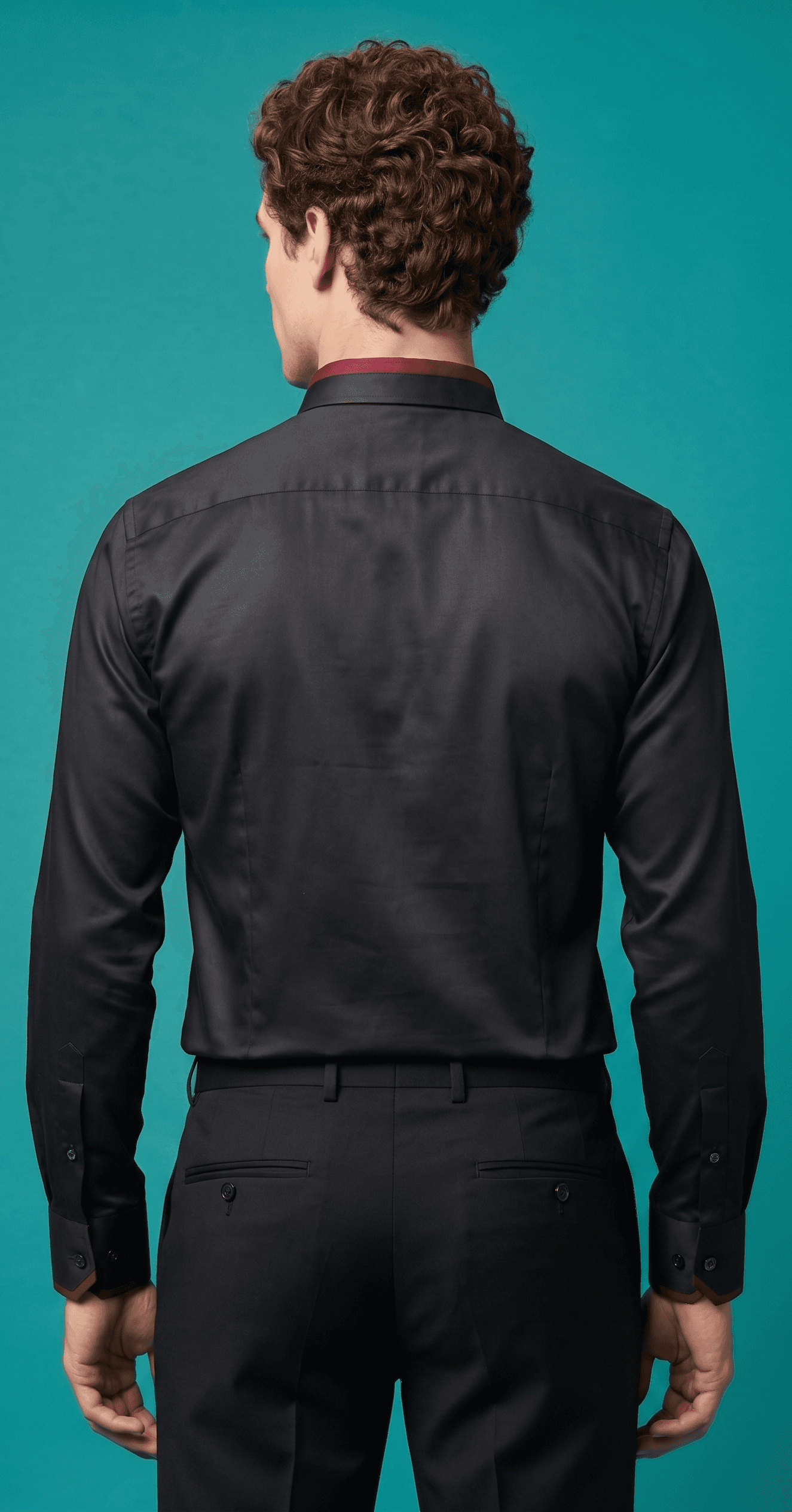 Giza Cotton Black shirt with Burgandy tipping collar & Cuff