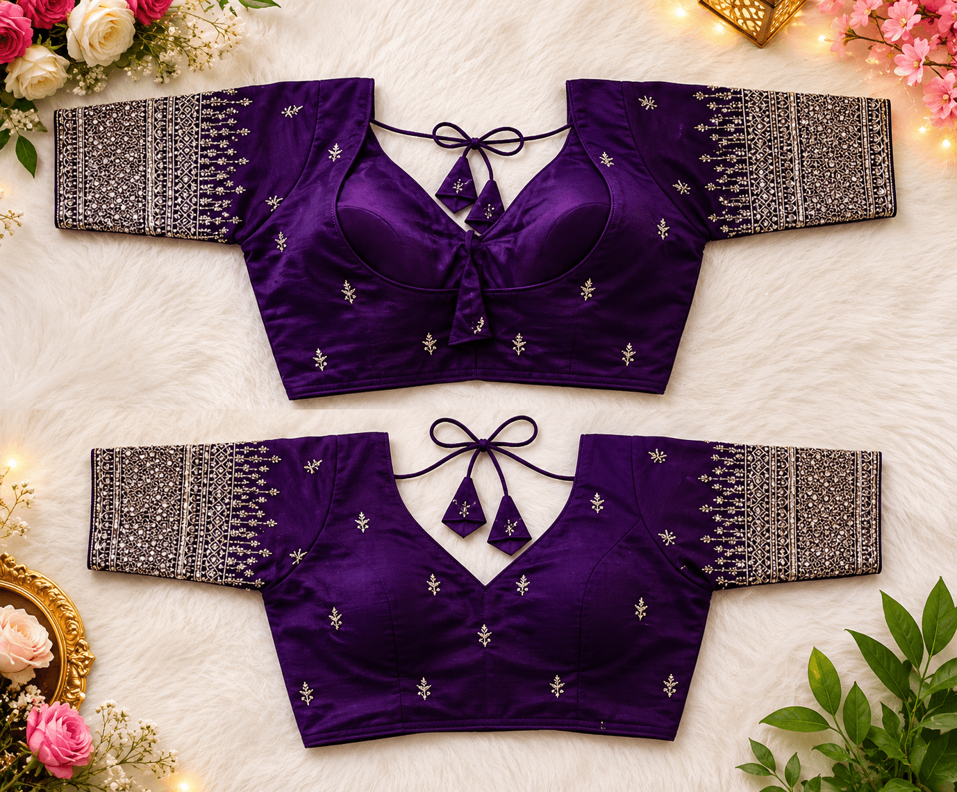Royal Purple Embroidered Designer Readymade Blouse