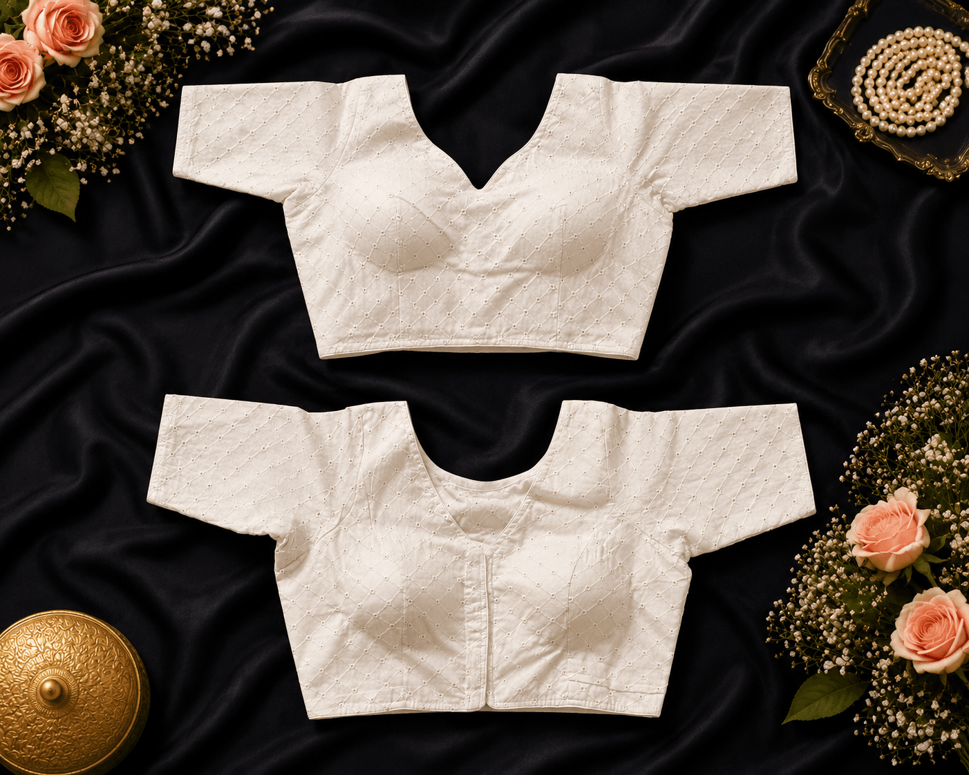 White Chikankari Cotton Readymade Blouse