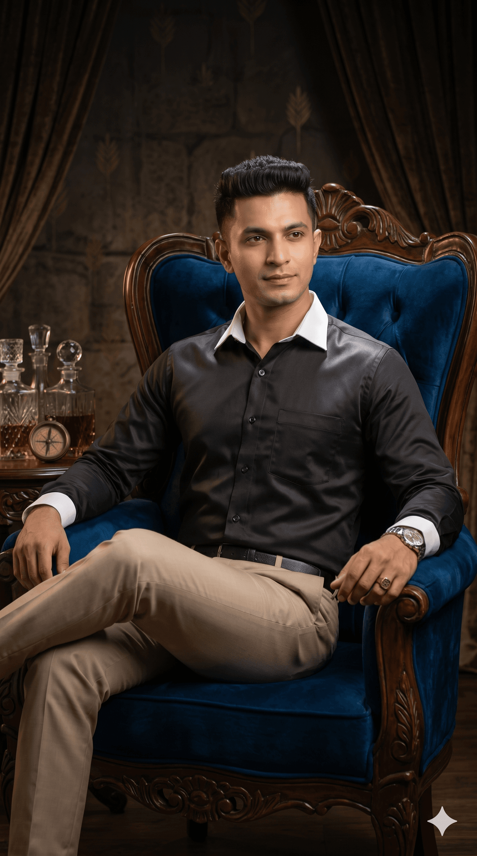 Premium Giza Cotton Black Shirt with White Collar & cuff