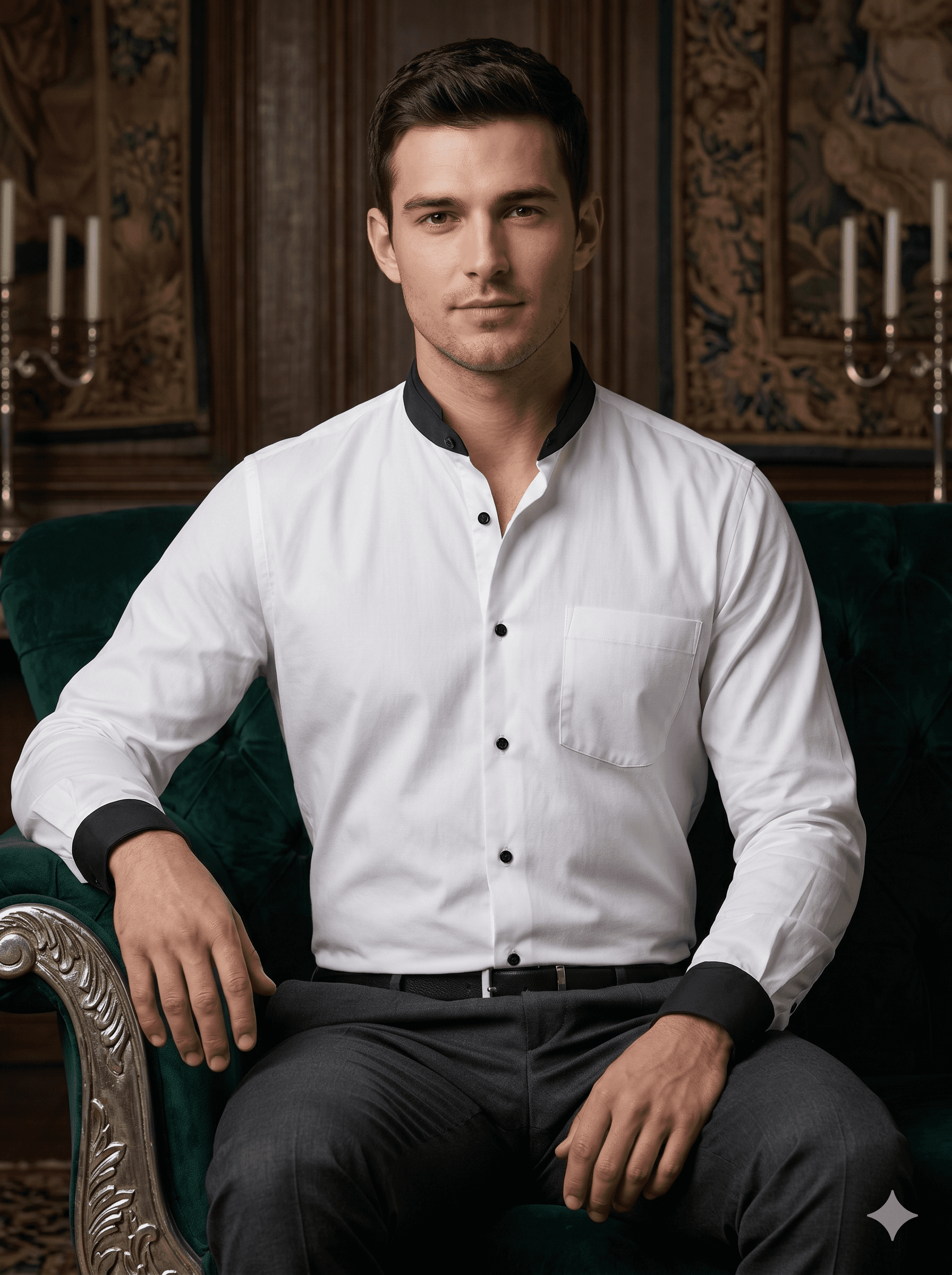 White Mandarin Black Collar Shirt